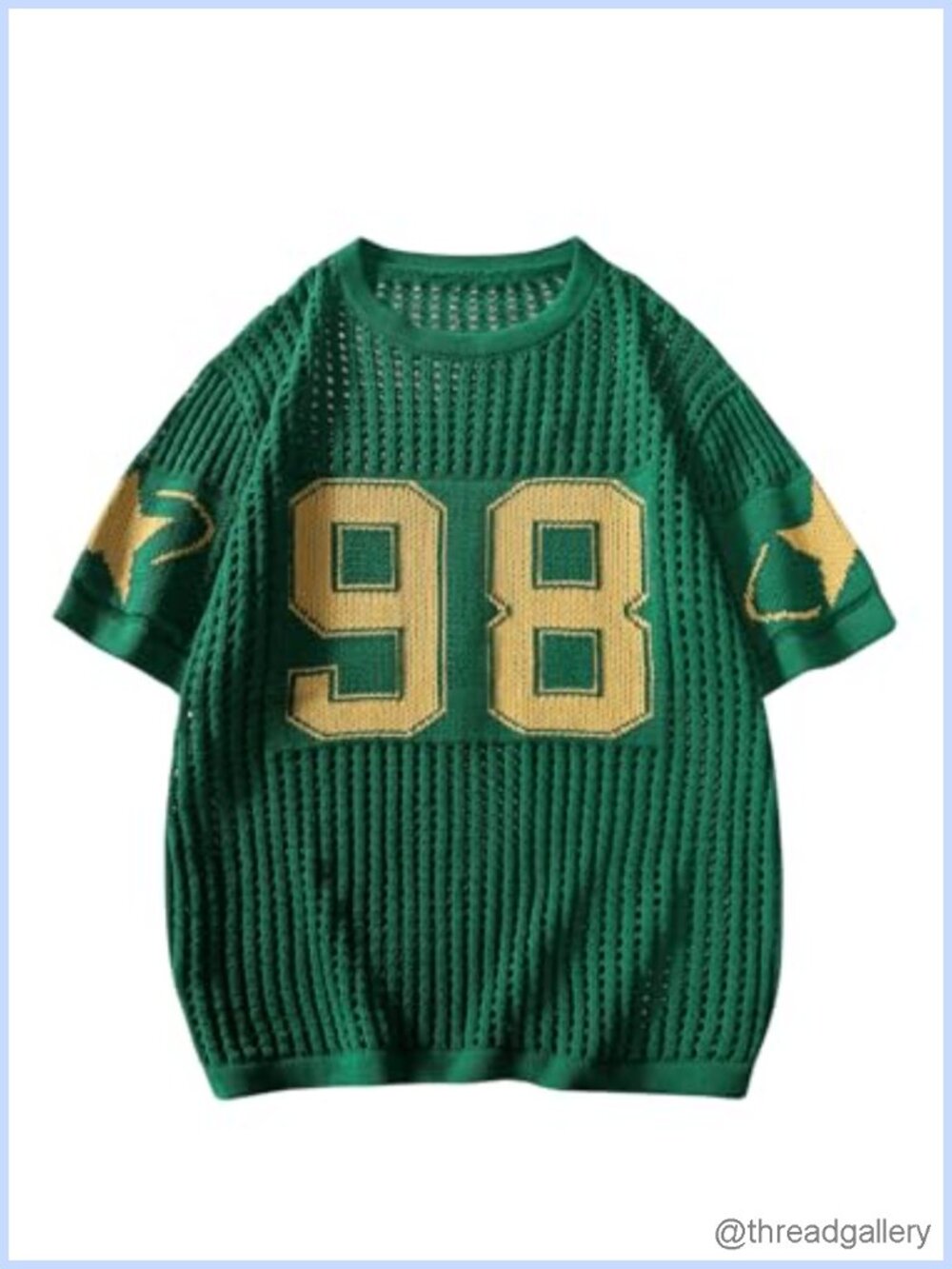 Oversized Crochet Hollow Out Jersey Tee Knit Short Sleeve Crew Neck